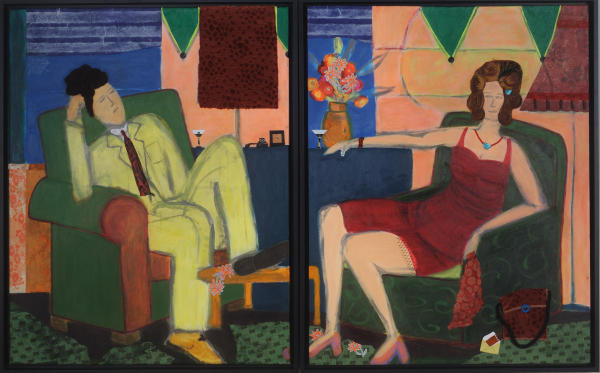 WHAT NOW I and II
( as a diptych )
mixed media on canvas
29.5" h x 47" w  
both Framed separately
